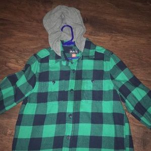 Flannel hooded shirt